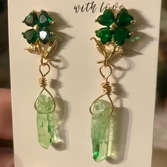 Handmade Shamrock Crystal Earrings - Picture 5 of 5